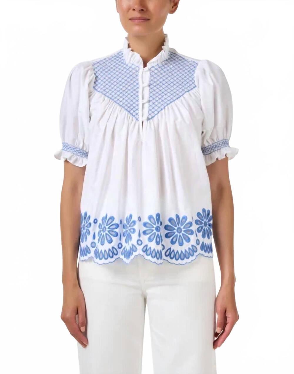 NEW LORETTA CAPONI milvia top in margherite blue